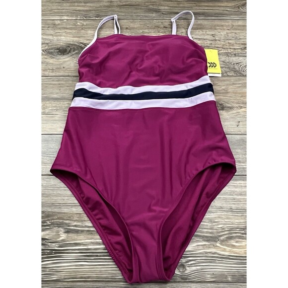 All In Motion One-Piece Swim Suit Bathing Suit Burgundy Shelf Bra UPF 50+ Size L - Picture 1 of 8